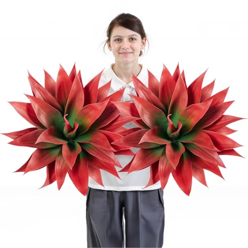 Image of Velener Fall Fake Agave Artificial Plant, Red Fake Succulent Plant for Room Decor, Unpotted Faux Agave Stems Plant for Outdoor /Indoor Decor, 28 inches, Set of 2