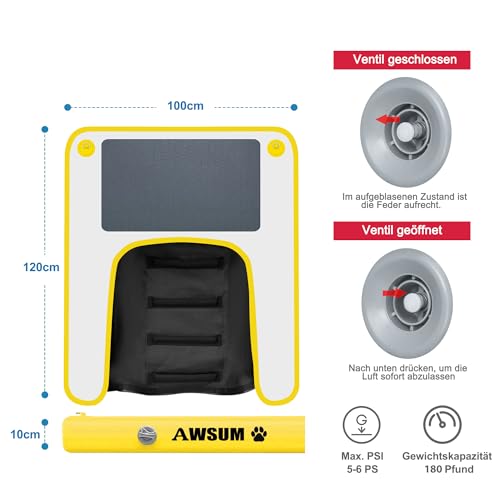 AWSUM 120x100cm Hunderampe Aufblasbar Hunde Wasserrampe Aufblasbare Dog Ramp Hundeboot Rampe Leiter Schwimmrampe Welpe Planke Schwimmdock Plattform für Hunde bis zu 80 kg, für Pool, Boote, Docks, Seen