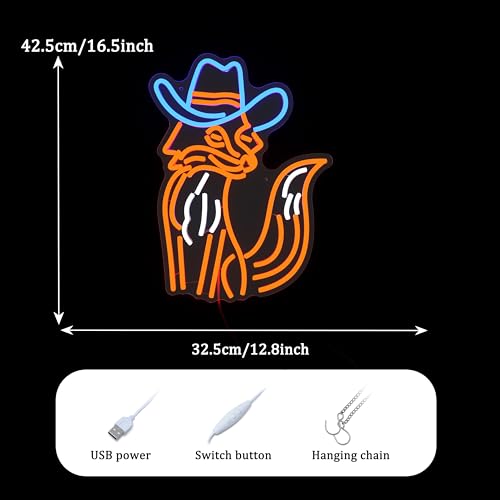 Image of GNVETZLL Fox Neon Sign Dimmable LED Cowboy Fox Neon Light For Wall Decor USB Powered Fox Light Up Sign for Living Room Bar Art Wall Decor Gifts(Multicolour 16.7 inch*12.8 inch