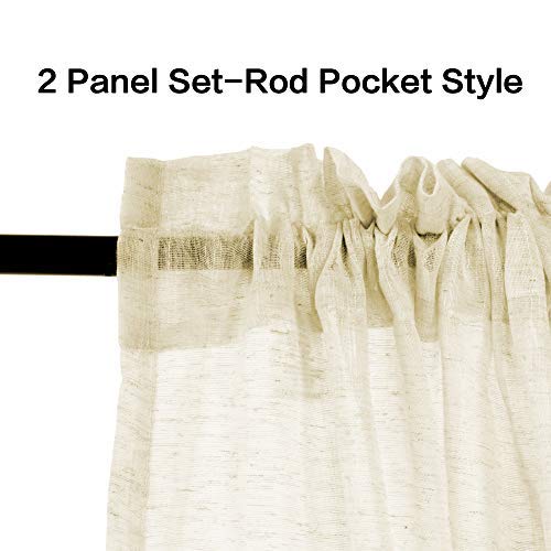 Turquoize Elegant Natural Linen Curtain Panels 96 Inches Long Beige Linen Sheer Curtains For Living Room Rod Pocket Energy Efficient Semi - Sheers Window Treatments Panels/Drapes, 2 Panels, Beige #TOP1