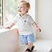 Bonangber Boys 4th of July Outfit Toddler Polo Shirt American Flag Shirt Plaid Shorts Set Toddler Boy 4th of July Outfit(B-White Flag,4-5T)
