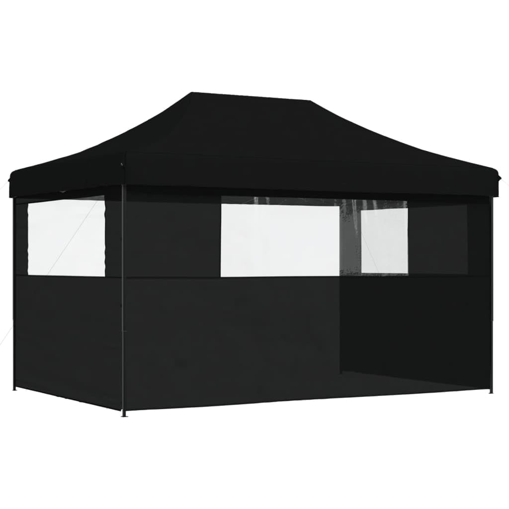 Carpa plegable para eventos con 3 partes laterales en color negro, pop-up con marco de acero, carpa, resistente a la intemperie de Oxford, espaciosa