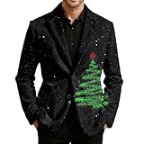Christmas Blazer Men Corduroy Suit Jacket One Button Fashion Suit Jacket Long Sleeve Novelty Xmas Graphic Suit Jacket Black 4X-Large