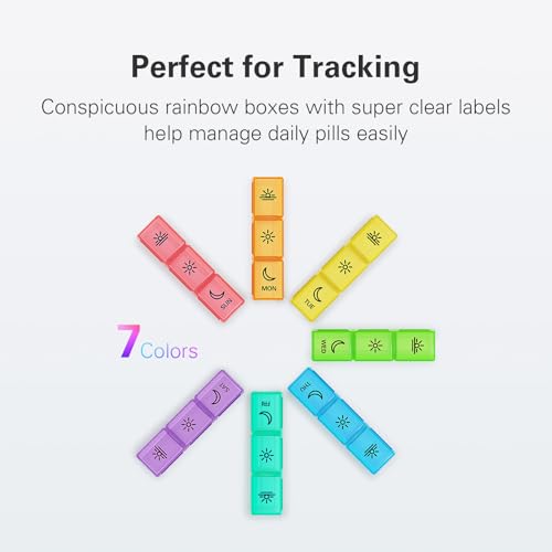 Image of BUG HULL Pill Organizer 3 Times a Day, Large Weekly Medicine Pill Organizer 3X a Day, 7 Day Pill Box Cases Morning Noon Evening for Vitamin, Cod-Liver Oil, Supplements (Rainbow Black)