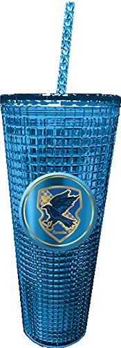 Image of Spoontiques Harry Potter Diamond Tumbler, 20oz - Textured Cup w /Staw, Double Wall Insulated, BPA Free - Ravenclaw