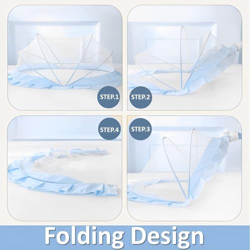 Image of DecorTwist Baby Mosquito Net for Bed - Foldable Pop-Up Dome Net for Newborns & Infants (0-24 Months) | Breathable Mesh, Insect & Fly Protection | 135x65x65 cm | Travel & Outdoor Safe (Blue)