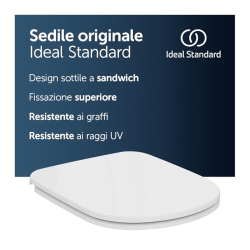 Ideal Standard – I.Life A Sedile Per Wc, Design Sottile A Sandwich, Tondo, Uv Resistente, Durevole, Set Di Cerniere Incluso, Facile Da Installare, Duroplast Robusto, Bianco - 2