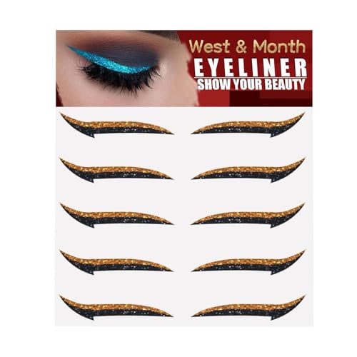 Pegatinas de delineador de ojos con purpurina, 5 pares de plantillas autoadhesivas con alas, herramienta de maquillaje de ojos brillante, cinta ligera para maquillaje de festivales, fiestas y