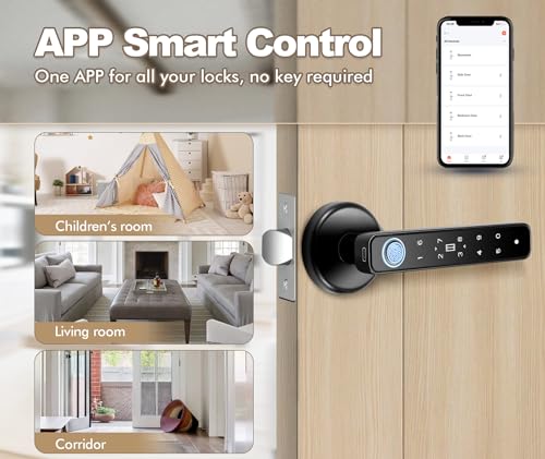 Hutehoute Fingerprint Door knob, Full Function 5-in-1 Smart Door Knob, Fingerprint Door Lock for Bedroom, Office, Hotel, Closet, Biometric Door Knob