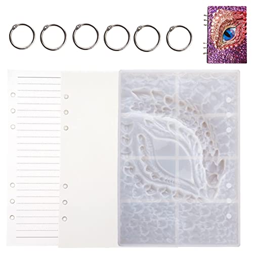 Poiuqew couro com epóxi cristal faça você mesmo, estojo couro com espelho dragão para cadernos, álbu