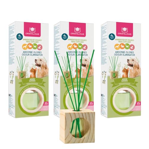 CRISTALINAS Pet Odour Eliminating Reed Diffusers Garden Scent - 30ml Air Fresheners for Home - Lasts upto 4 weeks - Pack of 3