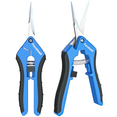 Fondwell 6.5' Pruning Shears Trimming Scissors: 2 Pack Straight & Curved Garden Snips with Micro Tip...