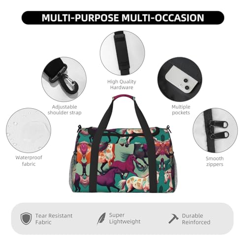 Sac de sport noir avec imprimé différents types de chevaux One Size