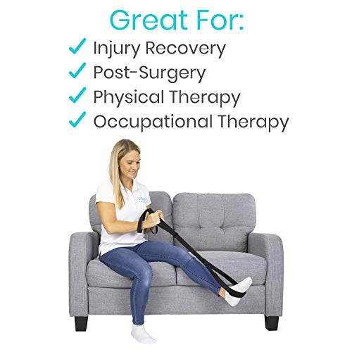 vive multi purpose leg lifter strap - proflex leg lift strap - leg lifter assist with nylon webbing for recovery stretching - loop with hand grips - lift foot calf for elderly handicapped car bed