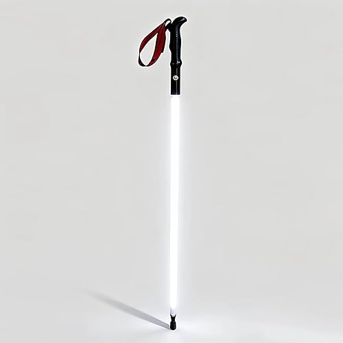 Bastón de senderismo LED, aluminio de aviación, 39.4 in, recargable tipo C, IP55 impermeable, luz blanca con modo SOS, mango ergonómico de EVA, para