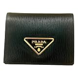 Prada Womens Vitello Move Nero Black Triangle Logo Leather Bifold Snap Card Holder Wallet 1MV204
