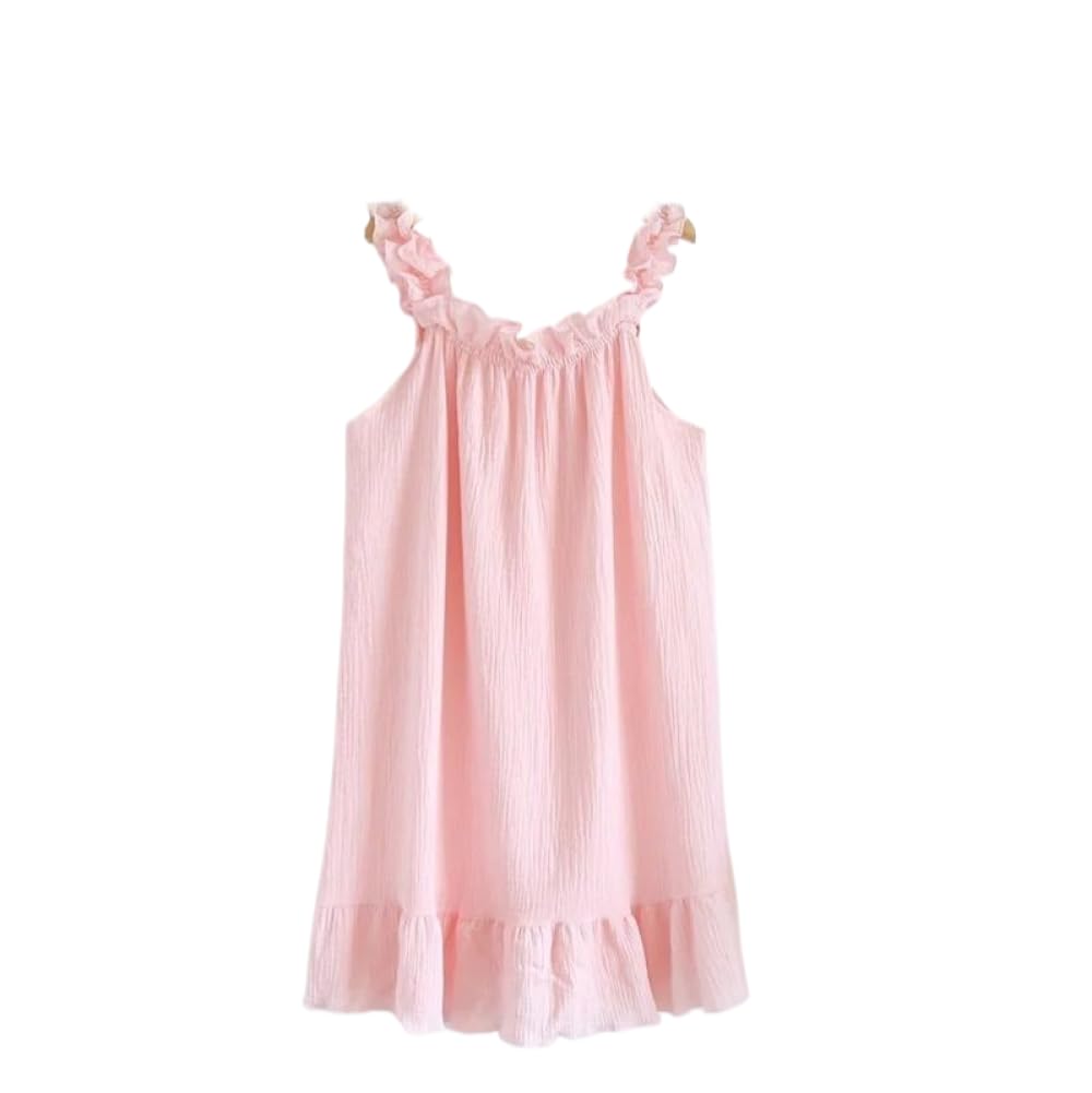 SWEPER Camisón para Mujer - Camisón De Verano De Hilo De Algodón Puro con Tirantes Finos, Vestido Largo Holgado De Longitud Media, Dulce Y Encantador, Vestido para Casa, Camisola Sexy