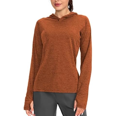 KINGFEN Long Sleeve Workout Tops for Women UPF50+ Uv Sun Protection Athletic Hiking Shirts Quick Dry SPF Shirt Swim T-Shirt Active Running Clothes Dri Fit Outdoor Camping Clothing Dark Orange L Cover