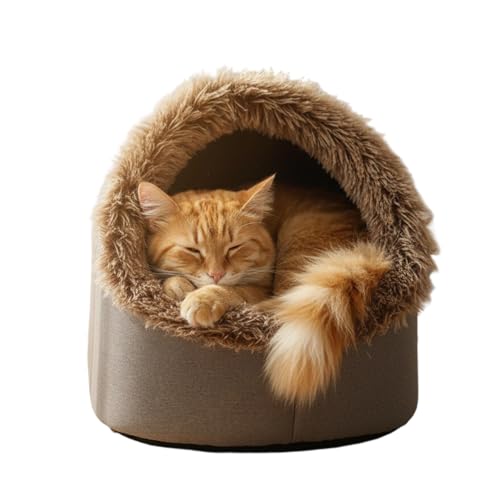 Katzenhöhle Hundehöhle Kuschelhöhle Katze Wärmeschutz im Winter Katzenbett Katzen zubehör Plüsch Katzenkissen für Katzen Kleine Hunde (Grau, L)