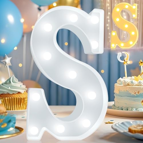 Image of Pooqla LED Marquee Letter Lights, Warm White and Cool White Decorative Lighted Letters, Light Up Alphabet Letters for Boys Girls, Party, Wedding, Bar, Night Light, Birthday Decoration, Letter S