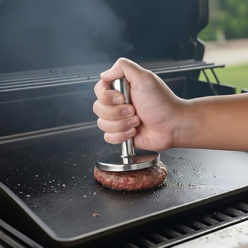 Image of Meat Pounder Tenderizer - Solid Cast Stainless Steel Round Chicken Flattener Tool - Works Great As A Smash Burger Press - Dishwasher Safe