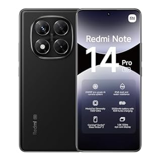 XIAOMI Smartphone Redmi Note 14 Pro 5G, 8+256GB, fotocamera AI da 200MP, IP68, ricarica turbo da 45W con batteria da 5110mAh, funzionalità AI (caricabatterie non incluso), Nero