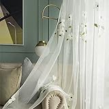 SLOW SOUL Set of 2 Panels White Magnolia Flower Embroidered Sheer Curtains for Bedroom Living Dining Room Window Treatments Drapes Villa Lace Curtain Voile Rod Pocket 52W X 90L inch