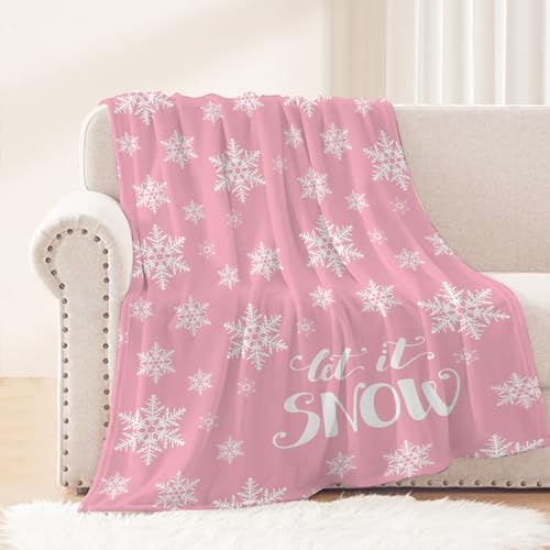 Neatee Living Christmas Kids Throw Blanket Small Pink Christmas Snowflake Blanket Xmas Winter Holiday Blanket for Child Baby Bed Soft Lightweight Fuzzy Plush Fleece Blankets and Throws 40x50