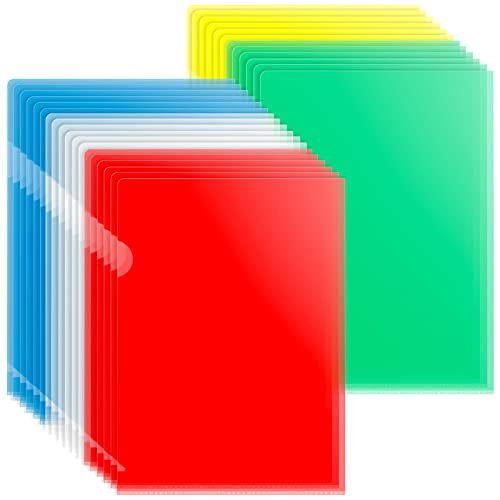 Aktenhülle, LEOBRO Dokumentententasche 30 Stück 5 Farben, A4 Dokumentenordner, 0.16 mm PP Sichthüllen oben und seitlich offen Für DIN A4 Aufbewahrung von Papier, Büro und die mobile Organisation Cover