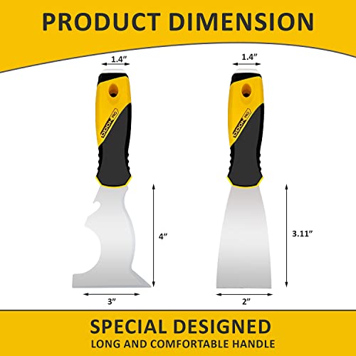 10 In 1 Painter's Tool And 2" Stiff Putty Knife Scraper- Soft Grip Handle With Stainless Steel Blade For Wood, Drywall Finishing, Plaster Painting Scraping, Decals & Wallpaper #TOP3