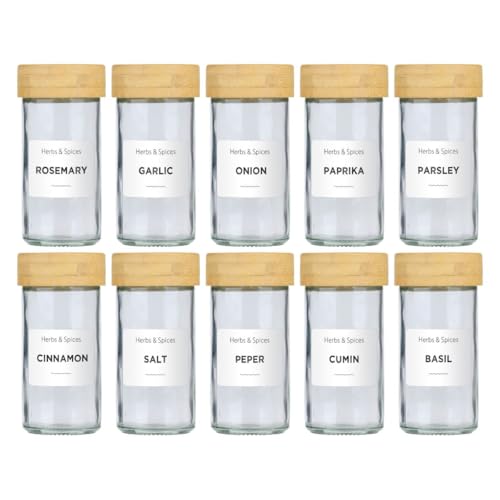 alpina Pot Epices Verre Lot de 12 - Petit Pot en Verre avec Couvercle Bambou et Doseur - Rangement Cuisine et Rangement Epices