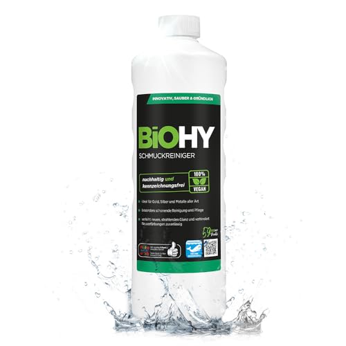 BiOHY Limpiador de joyas (1 botella de 1 litro) | Fórmula de brillo activo |Limpieza sostenible y suave para relojes, gafas, joyas y metales preciosos (Schmuckreiniger)