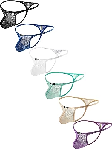 Men's Lace See Through G-String Underwear Sexy Stretch Y-back Tangas Low Rise Hipster