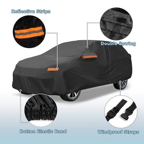 Image of Black Heavy Duty Waterproof Car Cover for SUV 182 inch-190 inch - All-Weather UV Protected Outdoor Full Exterior Cover with Sun /Snow /Rain Resistance
