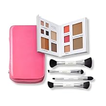 Woosh Beauty, Jetsetter Bundle in #4 Medium Deep, Fold Out Face Non-Refillable, Essential Brush Set, Travel Case in Hot Pink