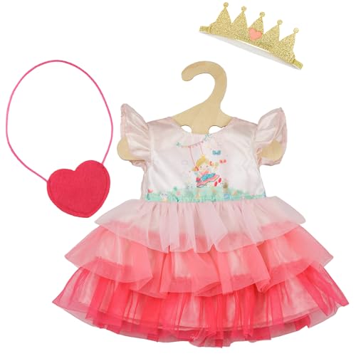 Heless 2580 - Vêtements de poupée, Robe Princesse Emily, en Rose, avec Poche en Forme de cœur et Couronne, pour poupées et Animaux en Peluche de 35-45 cm