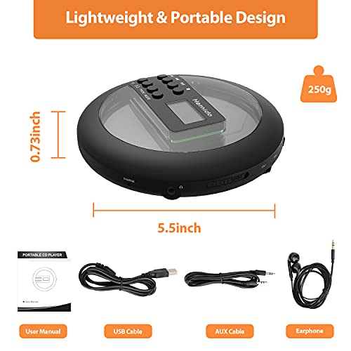 Image of Rechargeable Portable CD Player for Car, Hernido Discman with FM Transmitter, 20 Hours Playtime Personal Compact Disc CD Player, USB MP3 Player with Headphones, Anti-Skip & Resume Playback