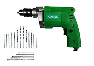 Camel 10 mm Drill Machine with 13 Pcs HSS (Metal&Wood) +5 Pcs Masonry (Wall) BIT Sets.