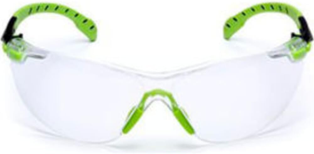 - 3M Safety Glasses, Solus 1000, S1201SGAF, ANSI Z87, Scotchgard Anti-Fog Lens, Green/Black Frame, Half-Frame, Padded Temple, Soft Nosebridge, UV Protection, Premium Eye Protection