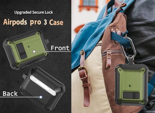 Image of Olytop for Airpods Pro 3 Case with Magnetic Automatic Lock, Rugged Apple Airpods Pro 3rd Generation Cover 2025, Armor Shockproof iPod Pro3 Gen Protective Hard Shell Carabiner&Cleaner kit, Army Green