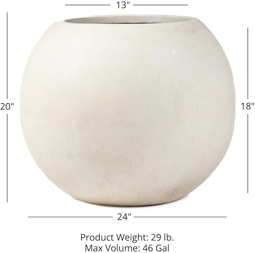 Miniatura 2 de Ash &amp; Ember Onyx - Maceta redonda de cerámica de 24 pulgadas de diámetro para interiores y exteriores, marfil satinado, decoración del hogar, maceta