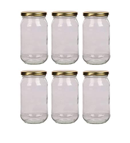 PFURE SOLUTION Glass Jar Container for kitchen storage 100 gram / 100 gm with rust proof airtight Golden Lid SET of 6 (Round).Useful for Containing :Jams, Pickle,Honey,ghee,Oils,spices,Masala,Achar.