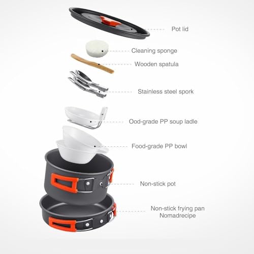 image for Generic 12 PCS Lightweight Camping Cookware Set – Non-Stick Pots, Pa