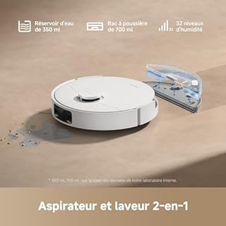 DREAME D20 Robot Aspirateur, 13 000 Pa, Brosse Duo pour Poils d'Animaux, Navigation Laser, Aspirateur et Laveur 2-en-1, Sols Durs et Tapis/Moquettes, Batterie 5 200 mAh, Application et Commande Vocale