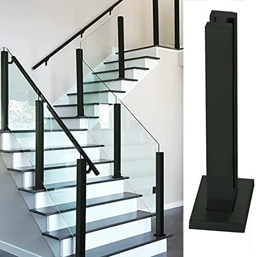 Plataforma de acero inoxidable en poste cuadrado negro para paneles de vidrio