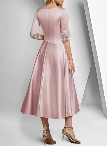 A-Line Elegant Mother of The Bride Dress Wedding Guest Dress V Neck Ankle Length 3/4 Length Sleeve with Pleats 20243