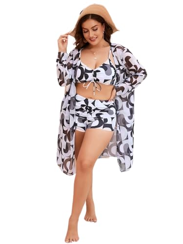 Image of SSoShHub Babydoll Lingerie Bodysuit Swimwear Mini Chemise Mesh Wedding Robe with Bikini Nightie Bridal Nightdress with Bra, Panty and Robe 3 Piece Set