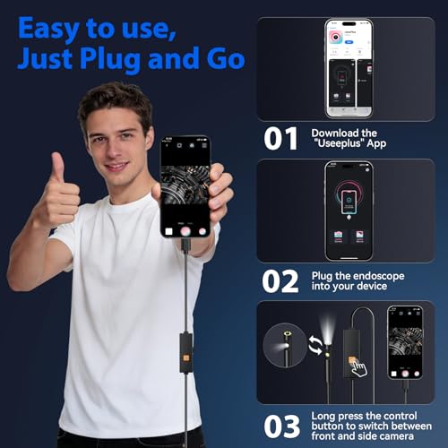Cámara Endoscópica con Luz, Lentes Dobles 1920P HD Borescopio con 8+1 Luces LED Ajustables, Cable Semi-rígido de 16.4FT, Resistente al Agua IP67 Compatible con iPhone, iPad, iOS y Android miniatura 6