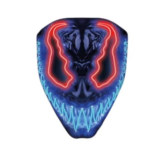 Bouuh® | Masque LED Devil Mix Bleu et Rouge | Qualité Premium en Plastique Rigide | Masque Neon Lumineux avec 3 Modes de clignotements | Déguisement pour Halloween et soirée déguisée | OriginalCup®