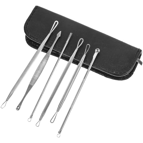 IDEANATEGRATE Acero Inoxidable 7 Piezas, Herramienta Resistente al Desgaste para Eliminar Espinillas y Acné, Kit Facial Portátil para Cuidado Diario Piel